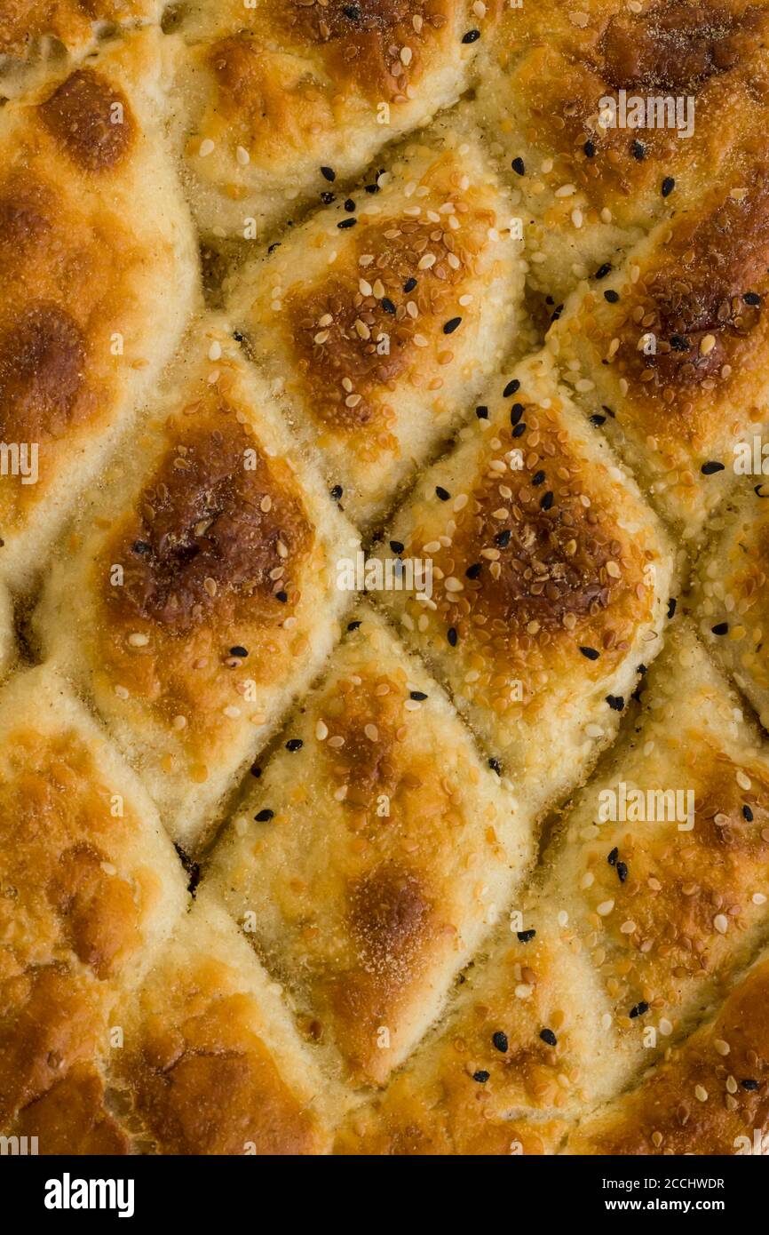 Tradizionale pane fresco Ramadan sfondo, primo piano preso. Foto Stock