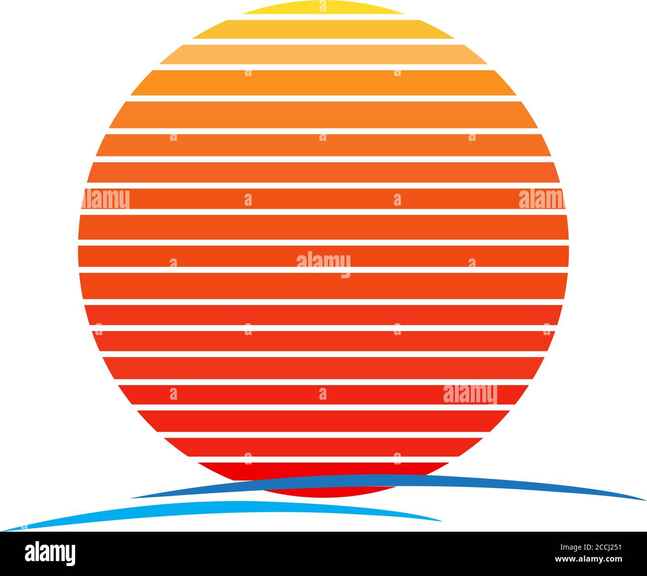 Vettore del tramonto gradiente e dell'onda del mare. Logo retro Style 80s o disegno di illustrazione di icone Illustrazione Vettoriale
