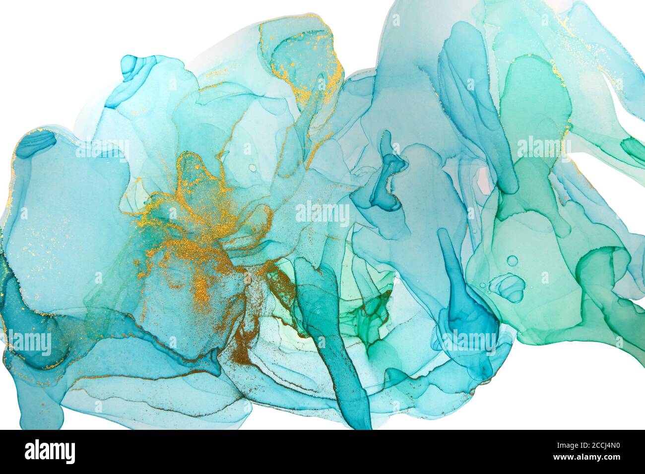 Alcol inchiostro blu e oro sfondo astratto. Texture acquerello stile oceano. Foto Stock