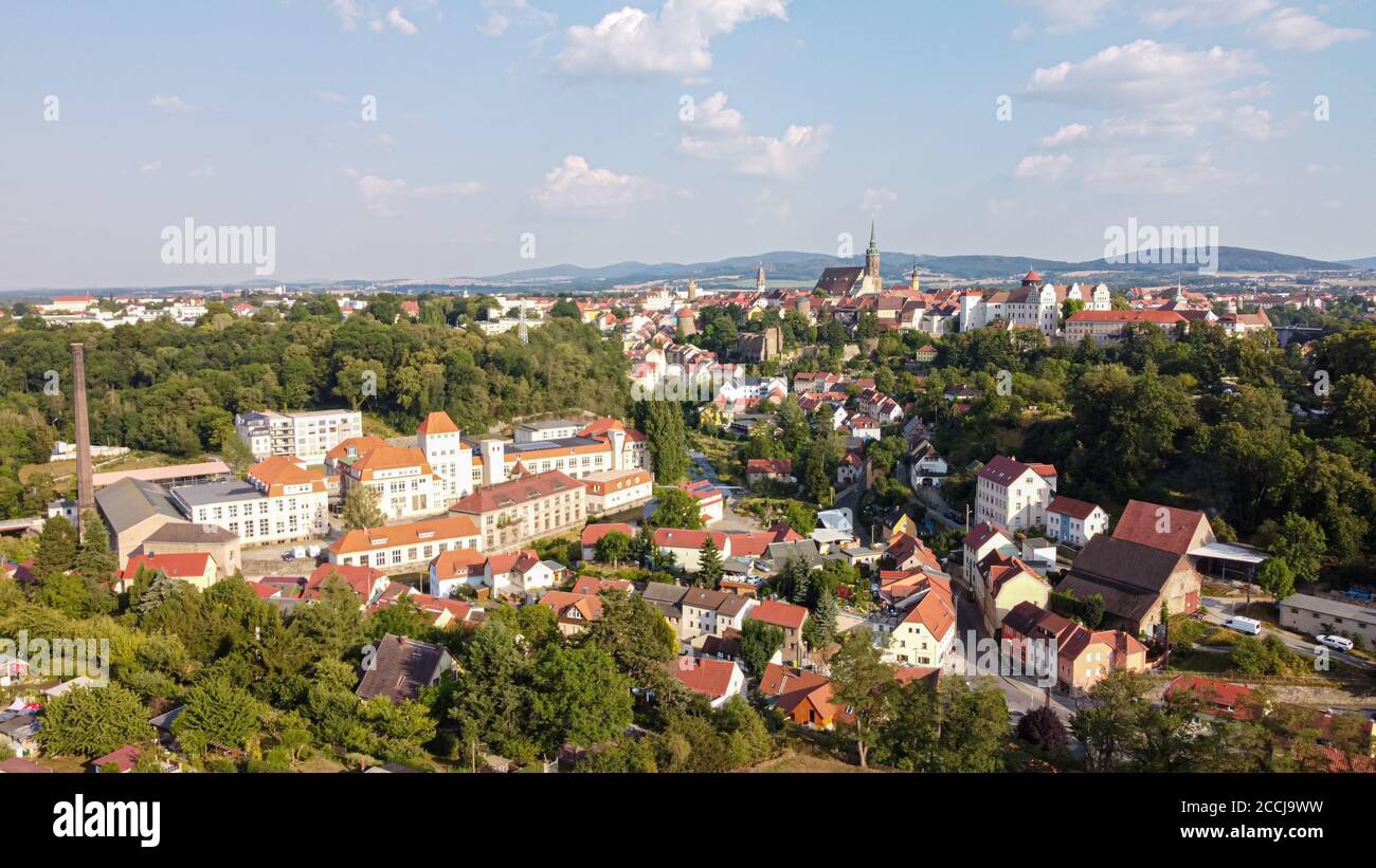 Panorama della città di Bautzen in Sassonia, Germania aerea Foto Stock