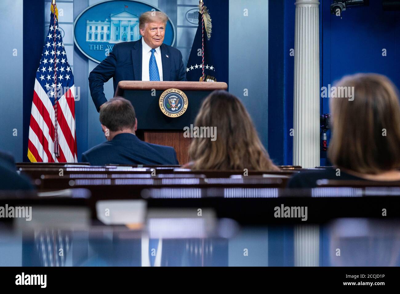 -Washington, DC - 20200722 - il presidente degli Stati Uniti Donald J. Trump parla durante una conferenza stampa alla Casa Bianca a Washington, D.C., Stati Uniti, mercoledì 22 luglio 2020. Il presidente Trump ha affrontato la pandemia del coronavirus, le elezioni presidenziali del 2020 e una nuova iniziativa anti-crimine chiamata Operation Legend. -PICTURED: President Donald Trump -PHOTO by: POOL/CNP/startraksphoto.com -072220 Trump-Coronavirus-Pool 016 questa è un'immagine editoriale gestita dai diritti. Si prega di contattare Startraks Photo per informazioni sui diritti e sulle tariffe di licenza a sales@startraksphoto.com o chiamare il numero +1 212 414 9464 this i Foto Stock