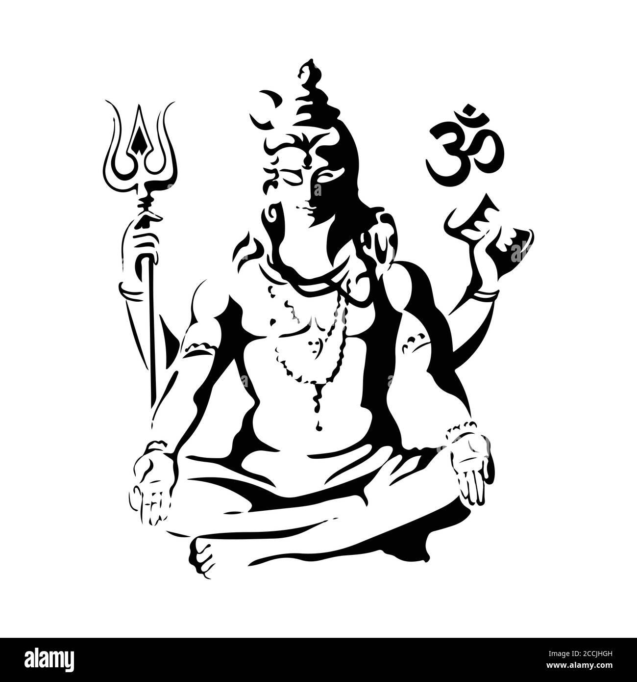 Illustrazione vettoriale di lord Shiva. Nero e wight art. Illustrazione Vettoriale