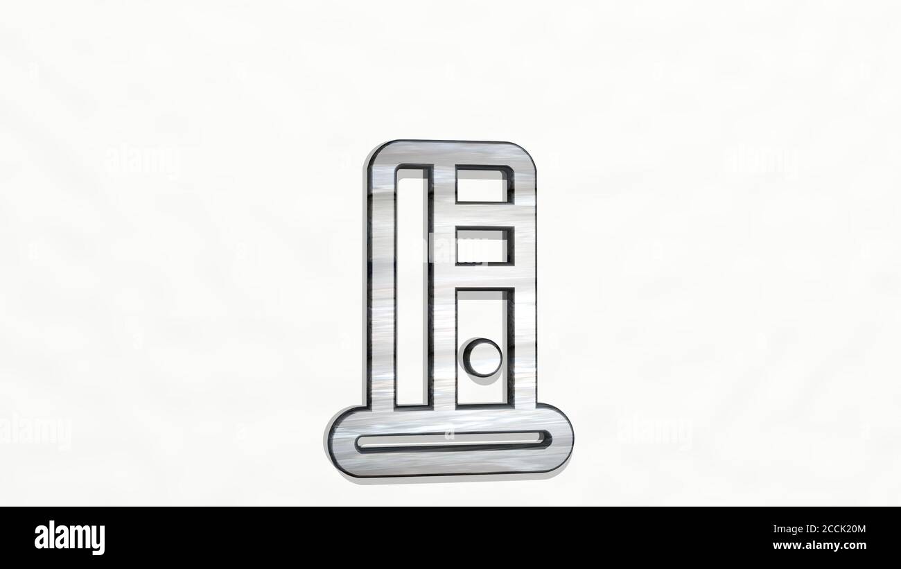 Computer desktop icona 3D sulla parete, illustrazione 3D Foto Stock