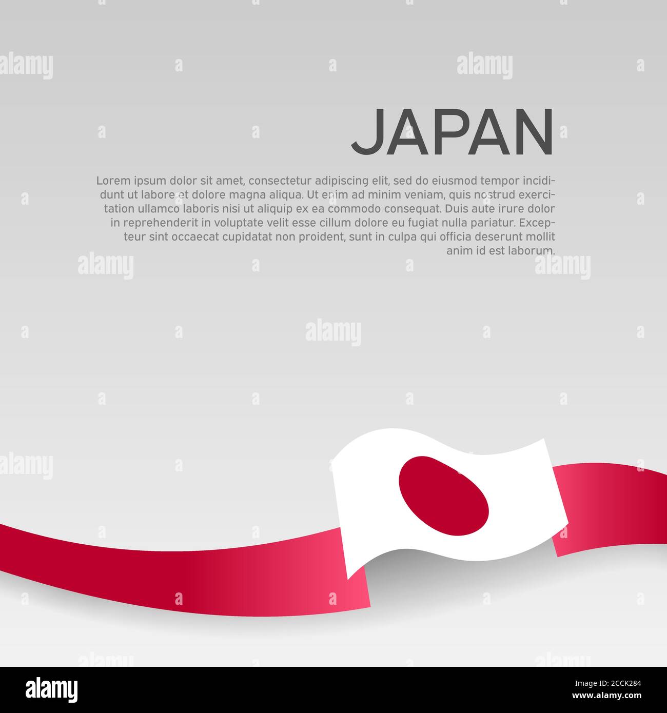 Sfondo bandiera giapponese. Bandiera a colori del Giappone con nastro ondulato su sfondo bianco. Poster nazionale. Disegno della copertura vettoriale. Banner patriottico statale, volantino Illustrazione Vettoriale