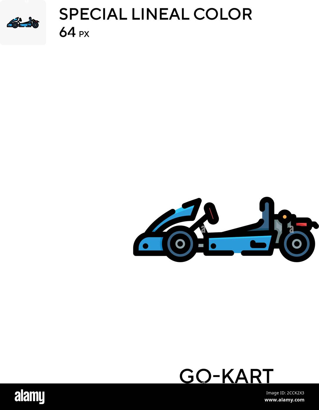Go-kart icona colore lineare speciale. Modello di disegno simbolo illustrazione per elemento dell'interfaccia utente Web mobile. Pittogramma moderno a colori perfetto su tratti modificabili. Illustrazione Vettoriale
