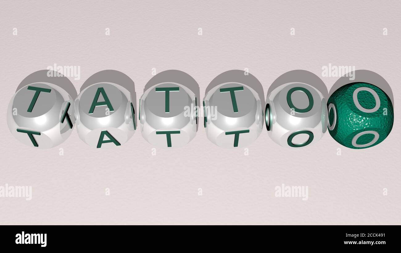 Testo del tatuaggio con lettere cubiche a dadi, illustrazione 3D Foto stock  - Alamy