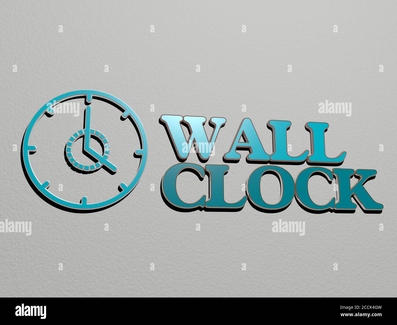 ICONA DELL'OROLOGIO DA PARETE e testo sulla parete, illustrazione 3D Foto Stock