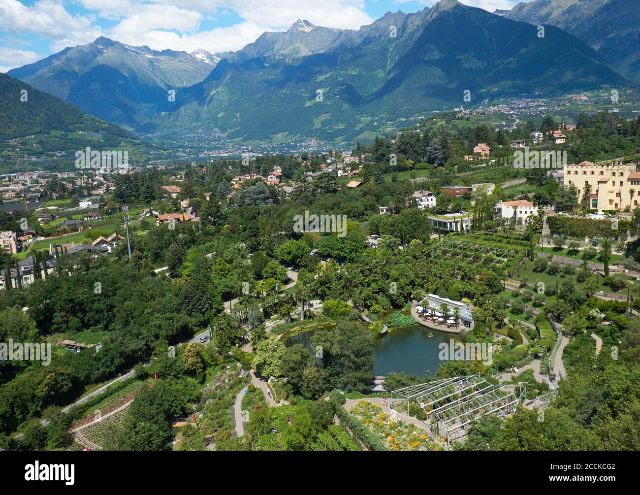 Italia, Alto Adige, Merano, Giardini del Castello Trauttmansdorff in estate Foto Stock