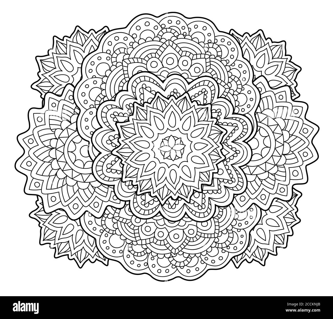 Pagina di libro da colorare per adulti con l'arte astratta monocromatica su bianco sfondo Illustrazione Vettoriale