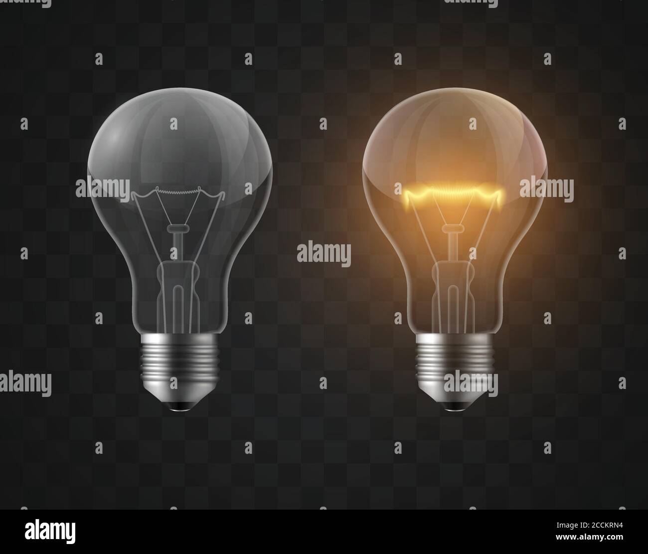 Illuminazione e spegnimento della lampadina elettrica, illustrazione vettoriale. Illustrazione Vettoriale