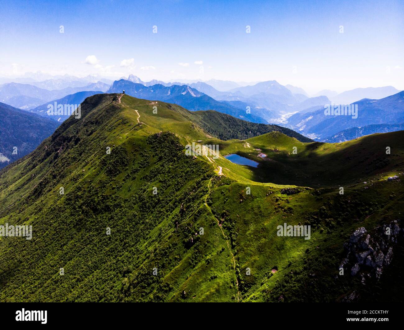 Italia, Friuli Venezia Giulia, veduta aerea della vetta verde delle Alpi italiane Foto Stock