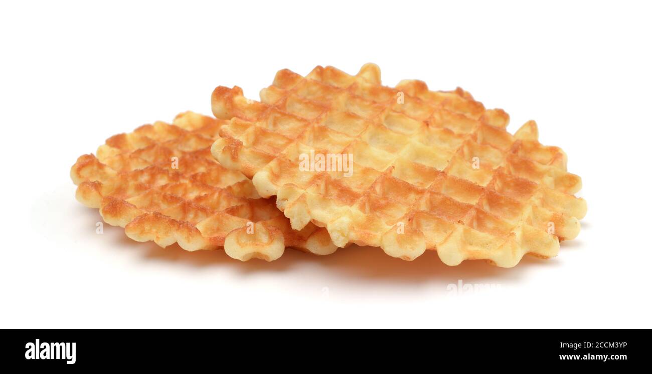 Due waffle freschi di praga isolati su bianco. Foto Stock