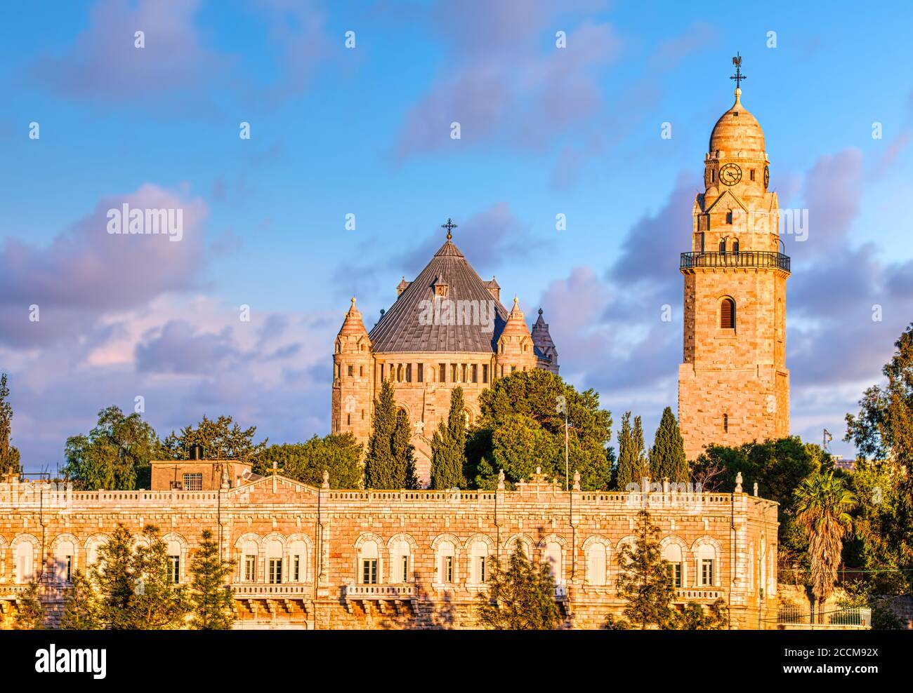 Vista della Chiesa della Dormizione sul Monte Sion, Gerusalemme. Foto Stock