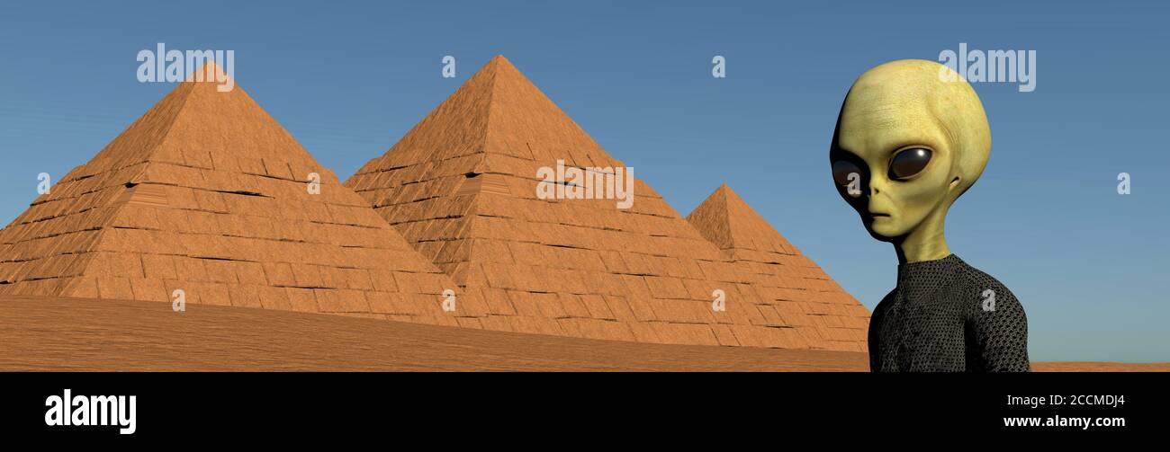 Piramidi di alieni grigi dell'immagine 3D di Giza Foto Stock