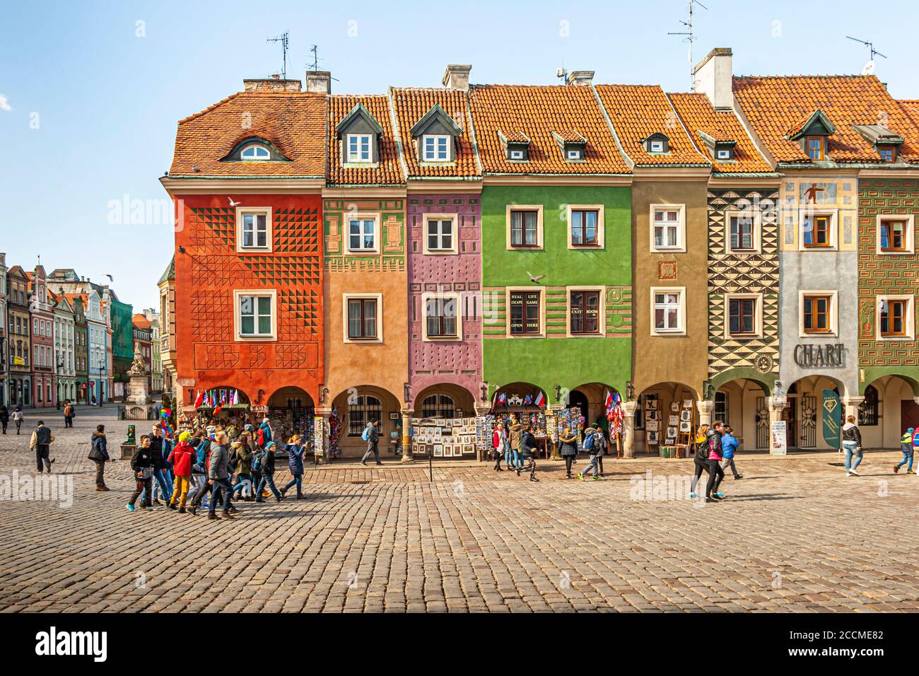 Poznan Downtown Market Place con Municipio. Poznań, Polonia Foto Stock