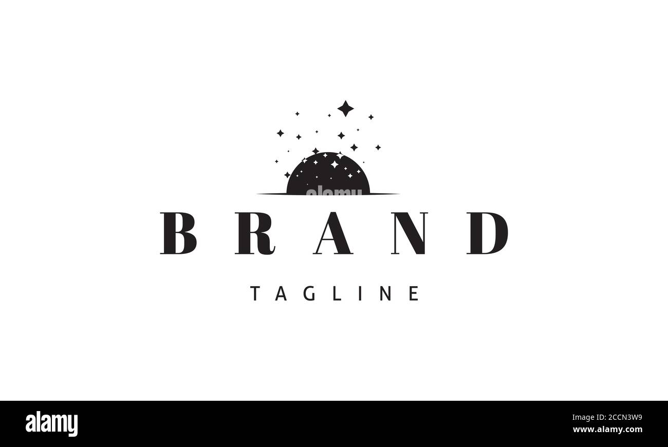 Logo vettoriale su cui un'immagine astratta del sole da cui le stelle volano. Illustrazione Vettoriale