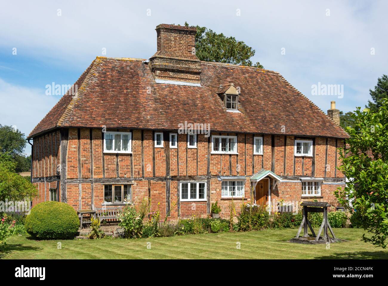 Cottage con struttura in legno, Witts End, Eversholt, Bedfordshire, Inghilterra, Regno Unito Foto Stock