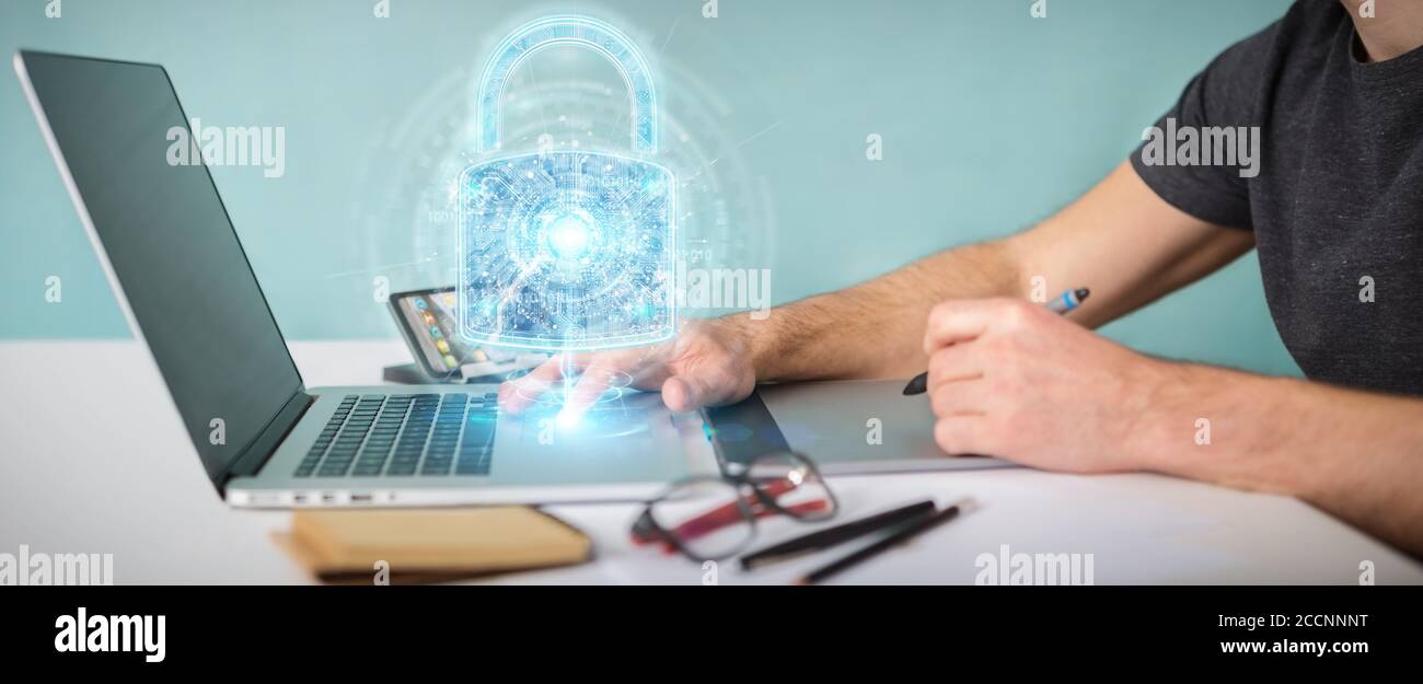Interfaccia per la protezione della sicurezza Web utilizzata dal progettista grafico in ufficio Rendering 3D Foto Stock