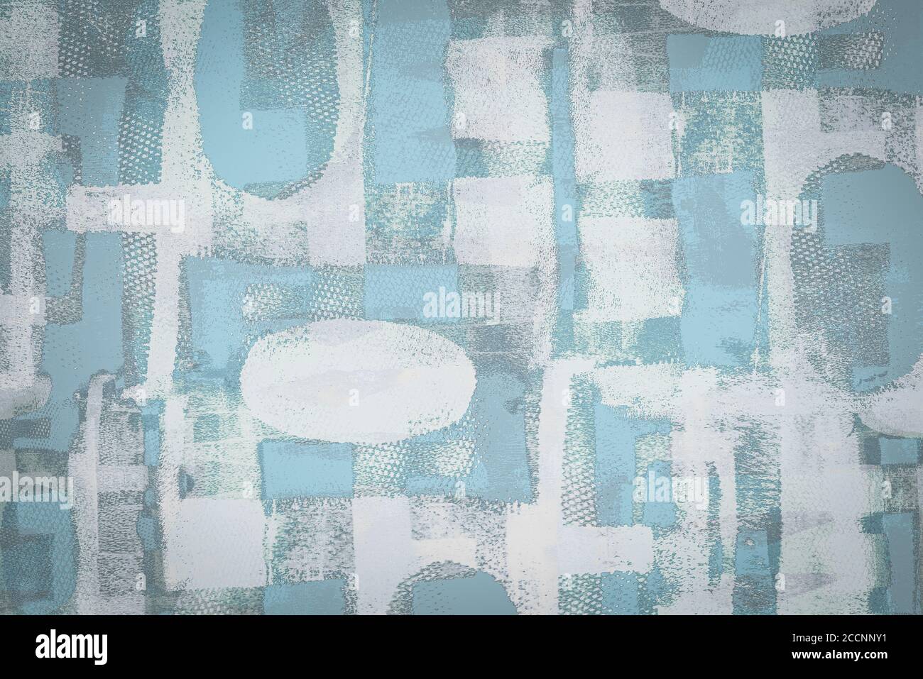 Supporti misti sfondo creativo fatto di forme geometriche testurizzate in toni blu-grigio Foto Stock