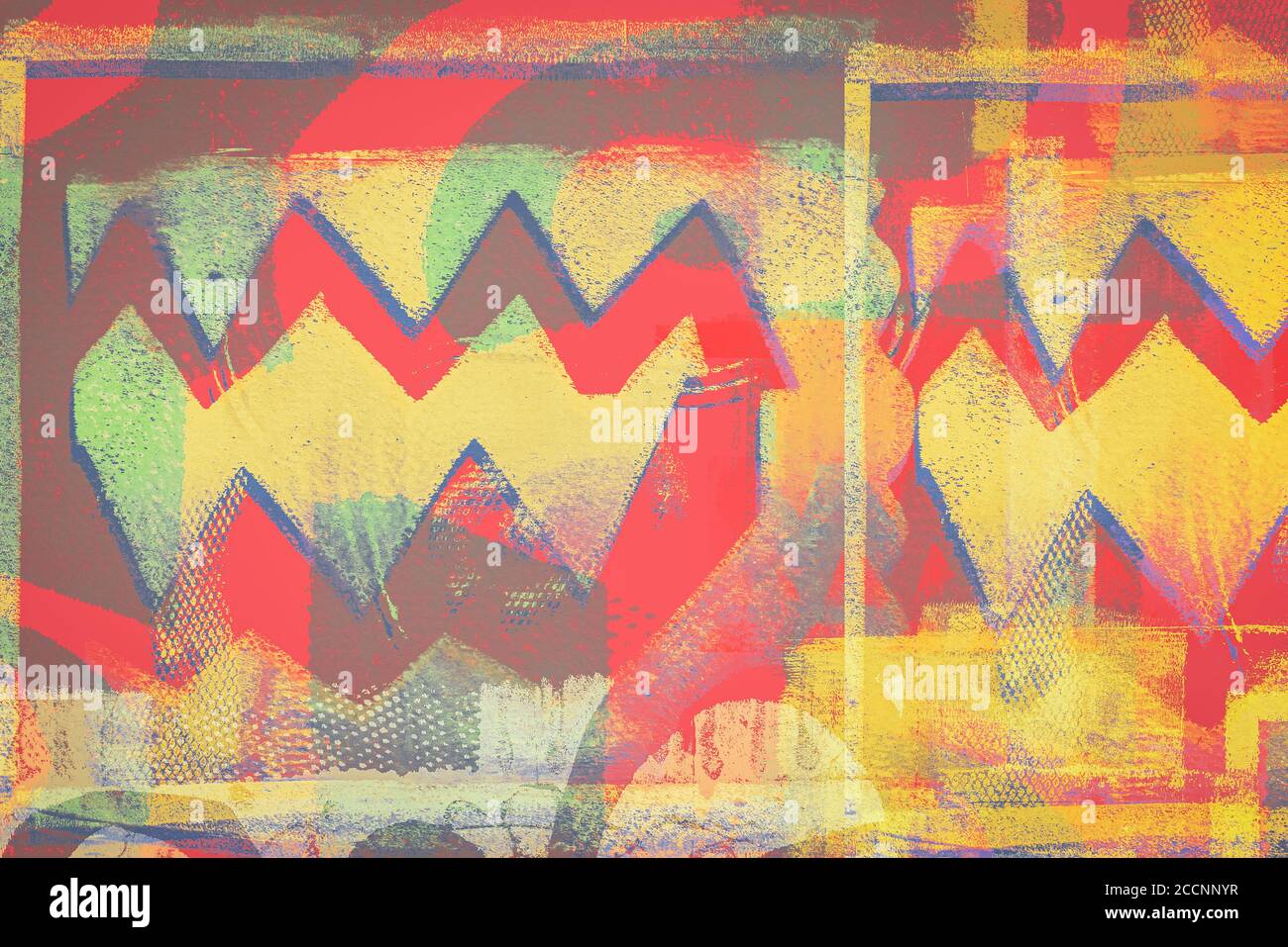 Supporti misti sfondo creativo fatto di forme geometriche testurizzate in toni rosso-giallo Foto Stock