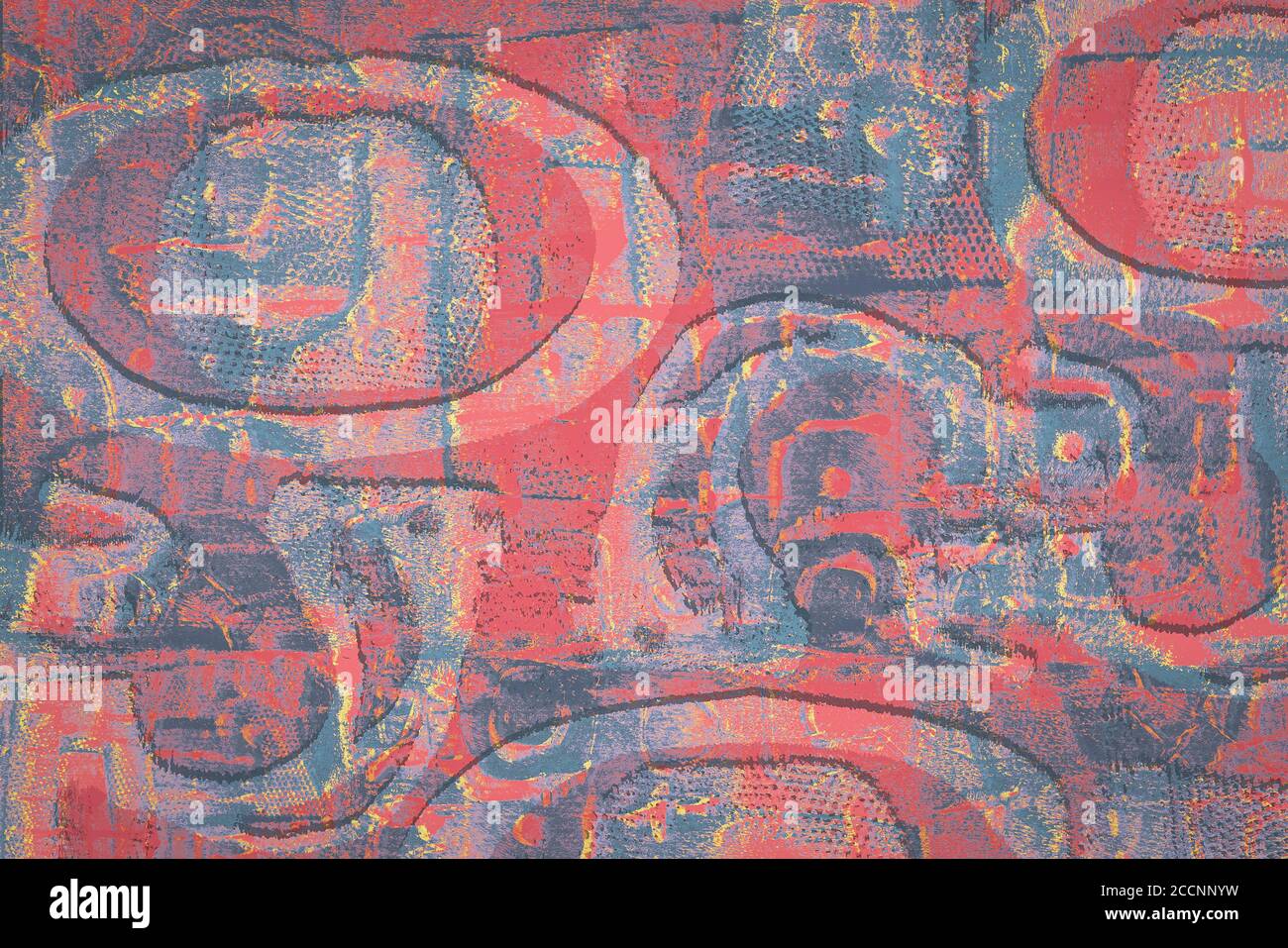Supporti misti sfondo creativo fatto di forme geometriche testurizzate in toni rosso-blu Foto Stock