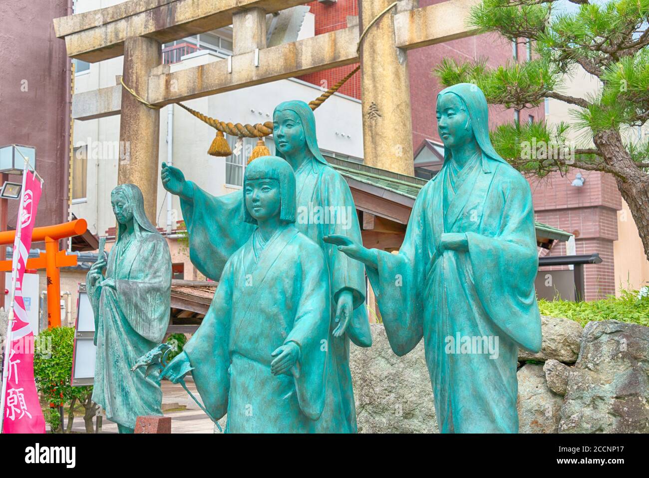 Fukui, Giappone - Statua delle tre Suore al Santuario di Shibata nella città di Fukui, Prefettura di Fukui, Giappone. Un famoso sito storico. Foto Stock