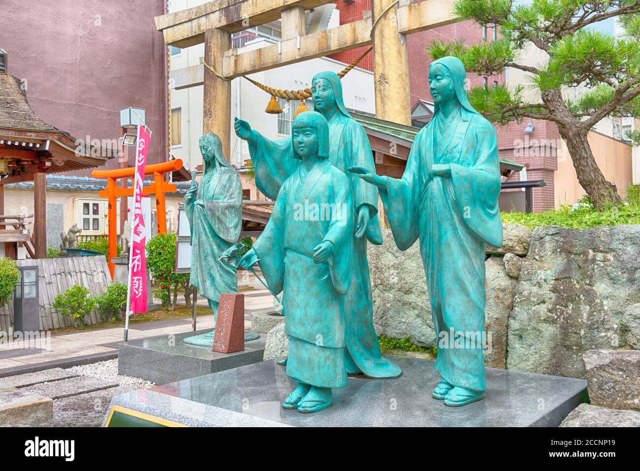 Fukui, Giappone - Statua delle tre Suore al Santuario di Shibata nella città di Fukui, Prefettura di Fukui, Giappone. Un famoso sito storico. Foto Stock