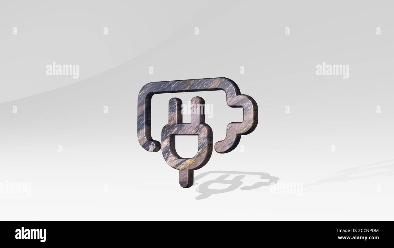 Icona 3D del cavo di ricarica della batteria in piedi sul pavimento, illustrazione 3D Foto Stock