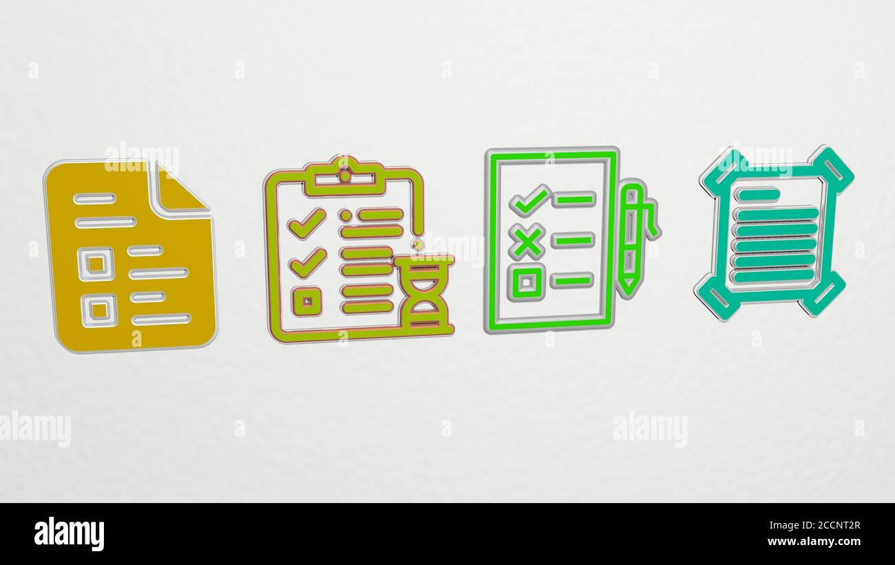 PROVA 4 icone, illustrazione 3D Foto Stock