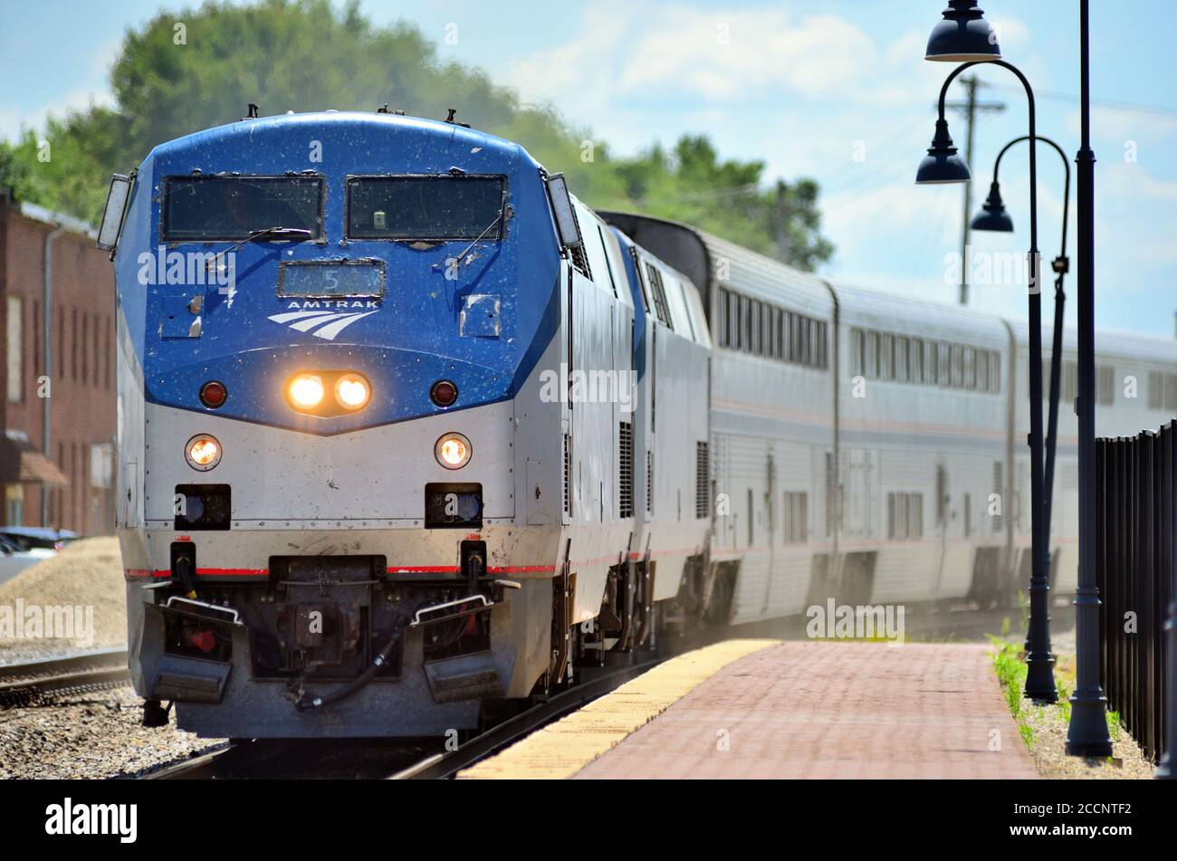 Mendota, Illinois, Stati Uniti. Amtrak's Southwest Chief in arrivo alla stazione Amtrak di Mendota, Illinois. Foto Stock