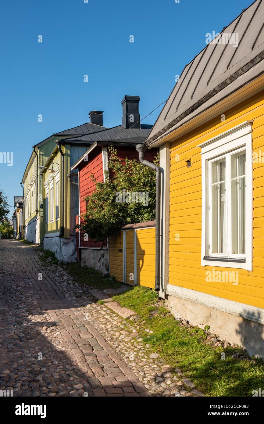 Case rurali colorate a Porvoo, Finlandia Foto Stock