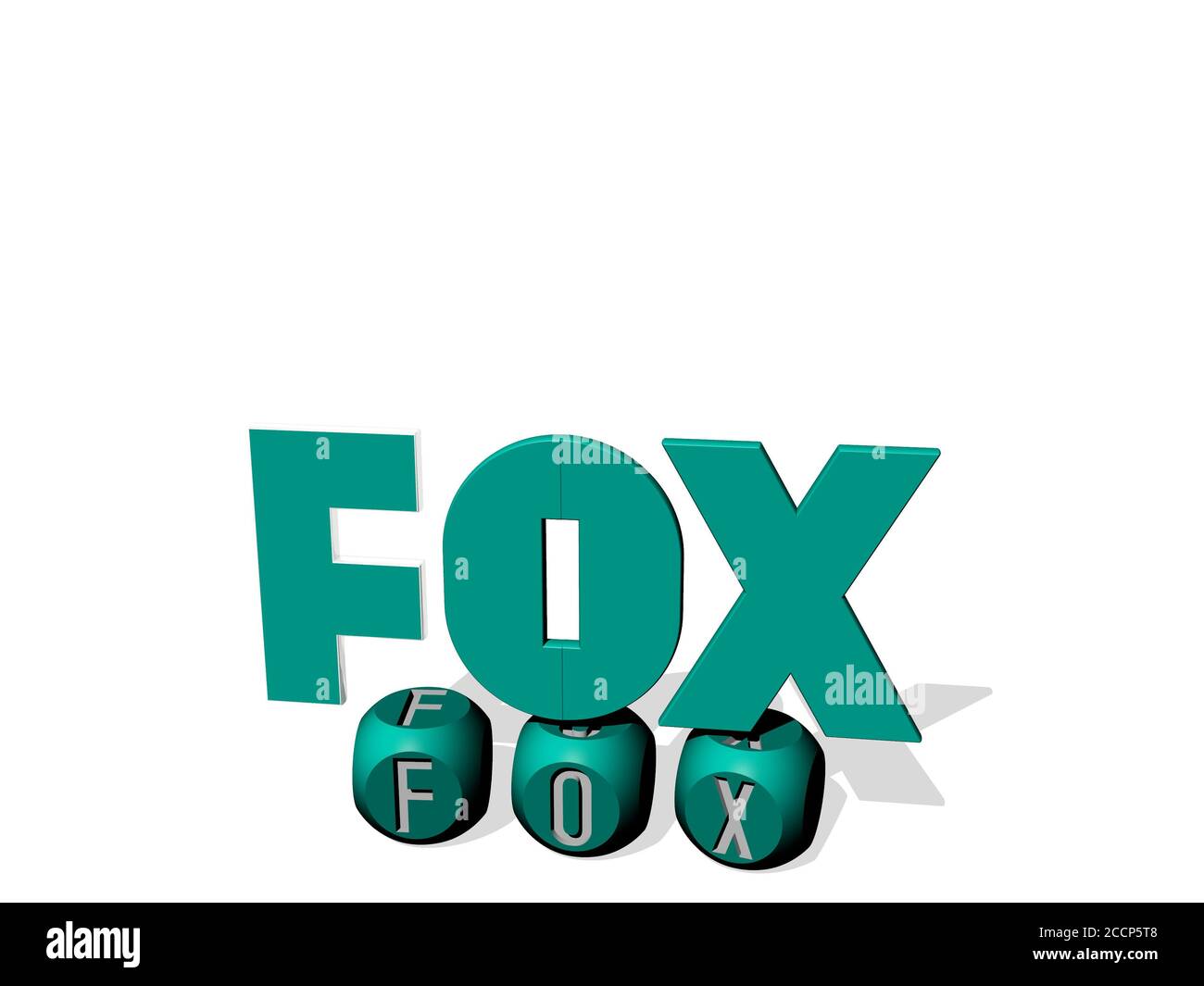 fox lettere cubiche con icona 3D in alto, illustrazione 3D Foto Stock