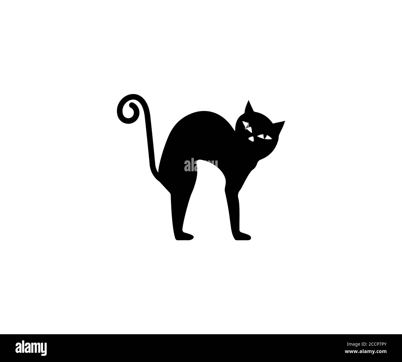 Gatto nero, icona Halloween. Illustrazione vettoriale, design piatto. Illustrazione Vettoriale