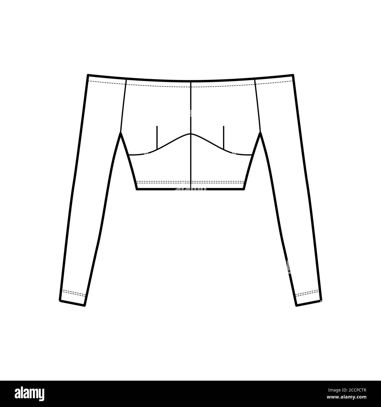 Illustrazione tecnica della moda con chiusura a tracolla, maniche lunghe, chiusura a zip nascosta lungo il retro. Mascherina di abbigliamento piatta anteriore, colore bianco. Donna uomo Unisex camicia CAD mockup Illustrazione Vettoriale