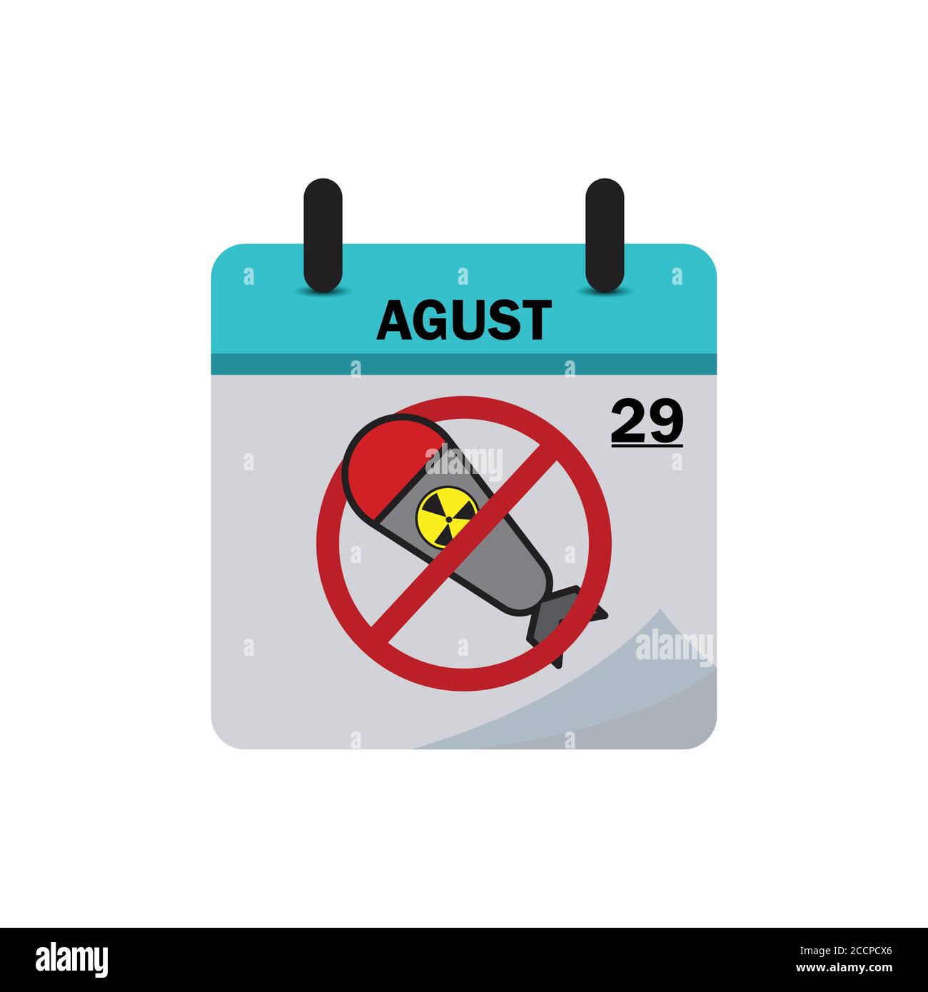 Calendario giornata internazionale contro i test nucleari con un'icona di arresto nucleare piatto. Vettore modello di progetto Illustrazione Vettoriale