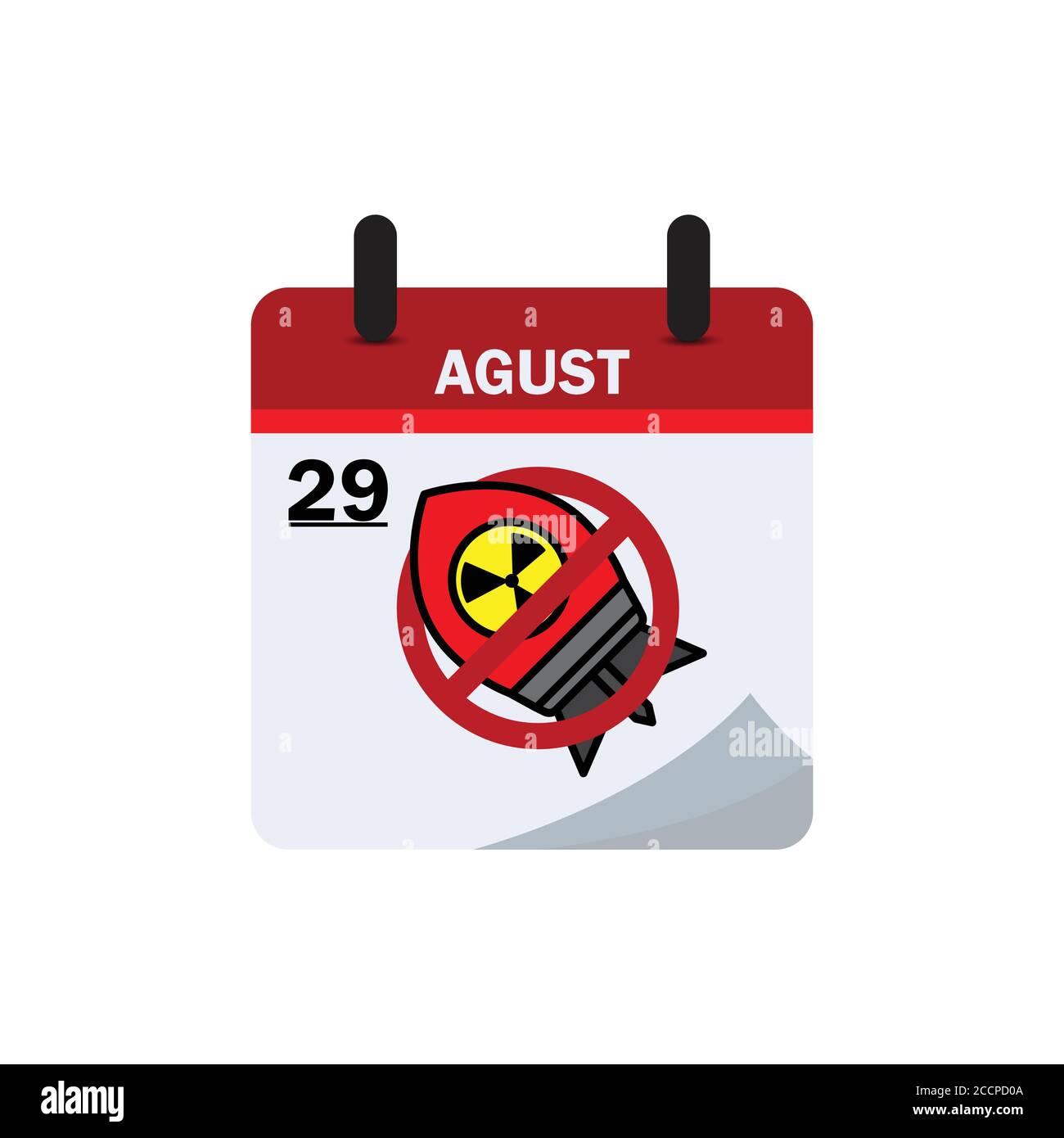 Calendario giornata internazionale contro i test nucleari con un'icona di arresto nucleare piatto. Vettore modello di progetto Illustrazione Vettoriale