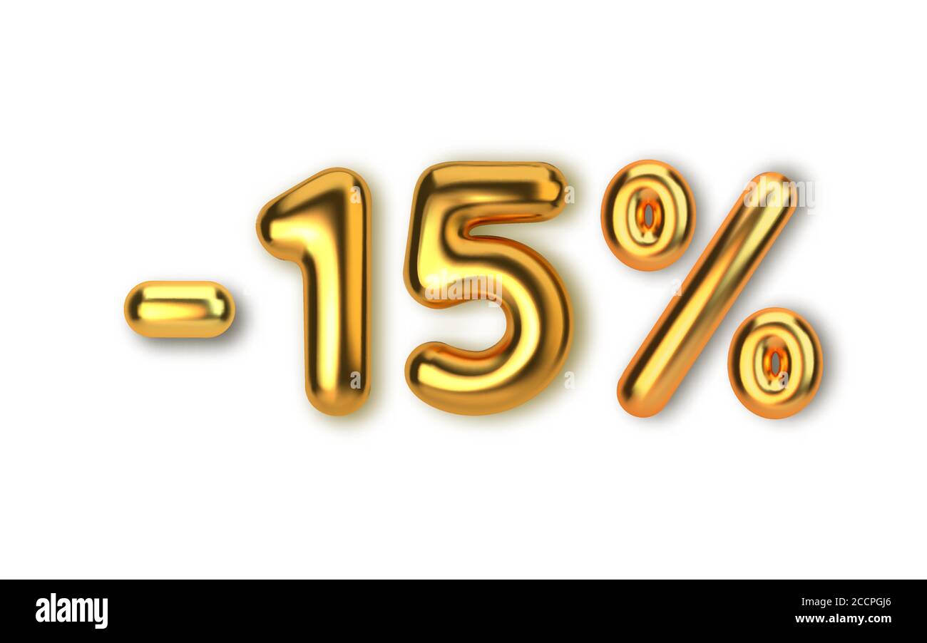 sconto del 15 su promozioni in palloncini d'oro 3d realistici. Numero in forma di palloncini d'oro. Vettore Illustrazione Vettoriale