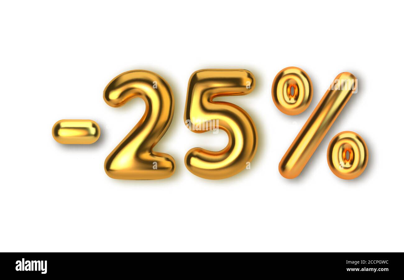 sconto del 25 su promozioni in palloncini d'oro 3d realistici. Numero in forma di palloncini d'oro. Vettore Illustrazione Vettoriale
