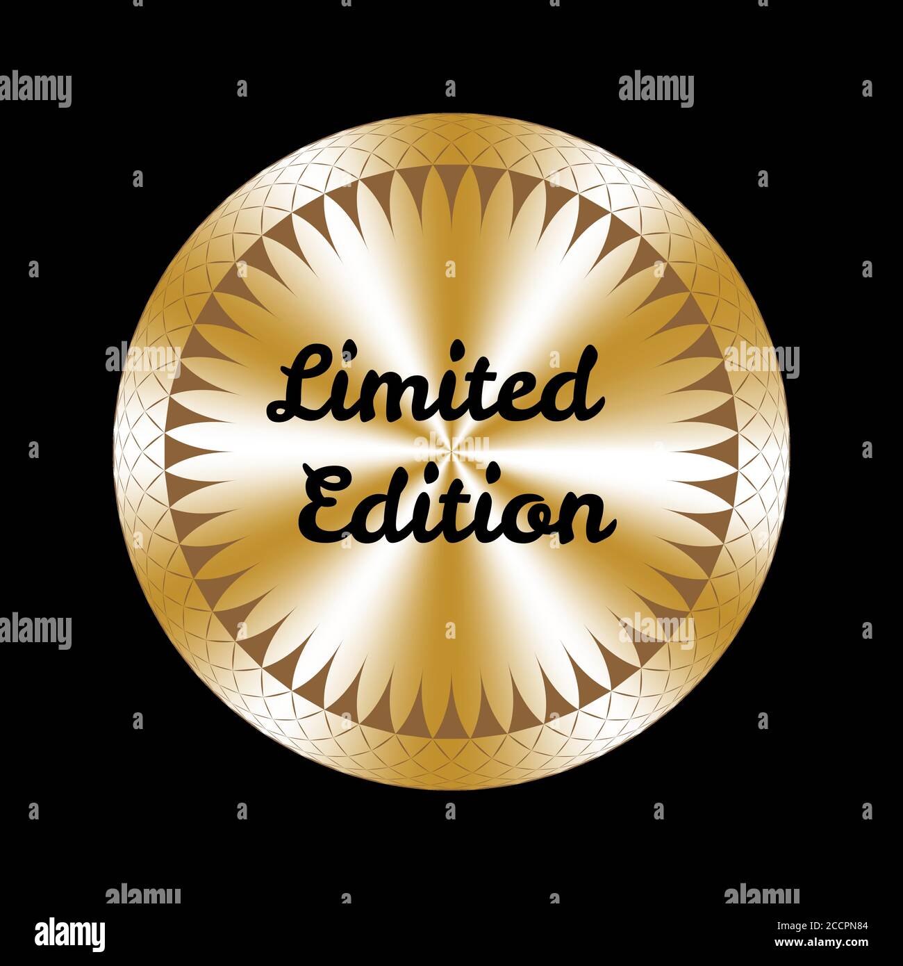 Badge rotondo dorato in edizione limitata, adesivo, medaglia, premio, segno, icona, tag, timbro, sigillo. Badge vettoriale Golden Limited Edition per la progettazione di etichette Illustrazione Vettoriale