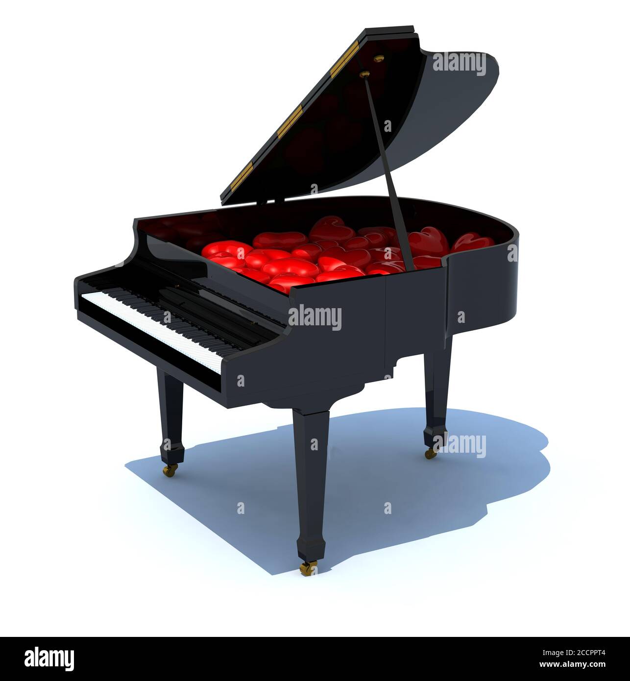 pianoforte con molti cuori dentro su di esso, illustrazione 3d Foto Stock