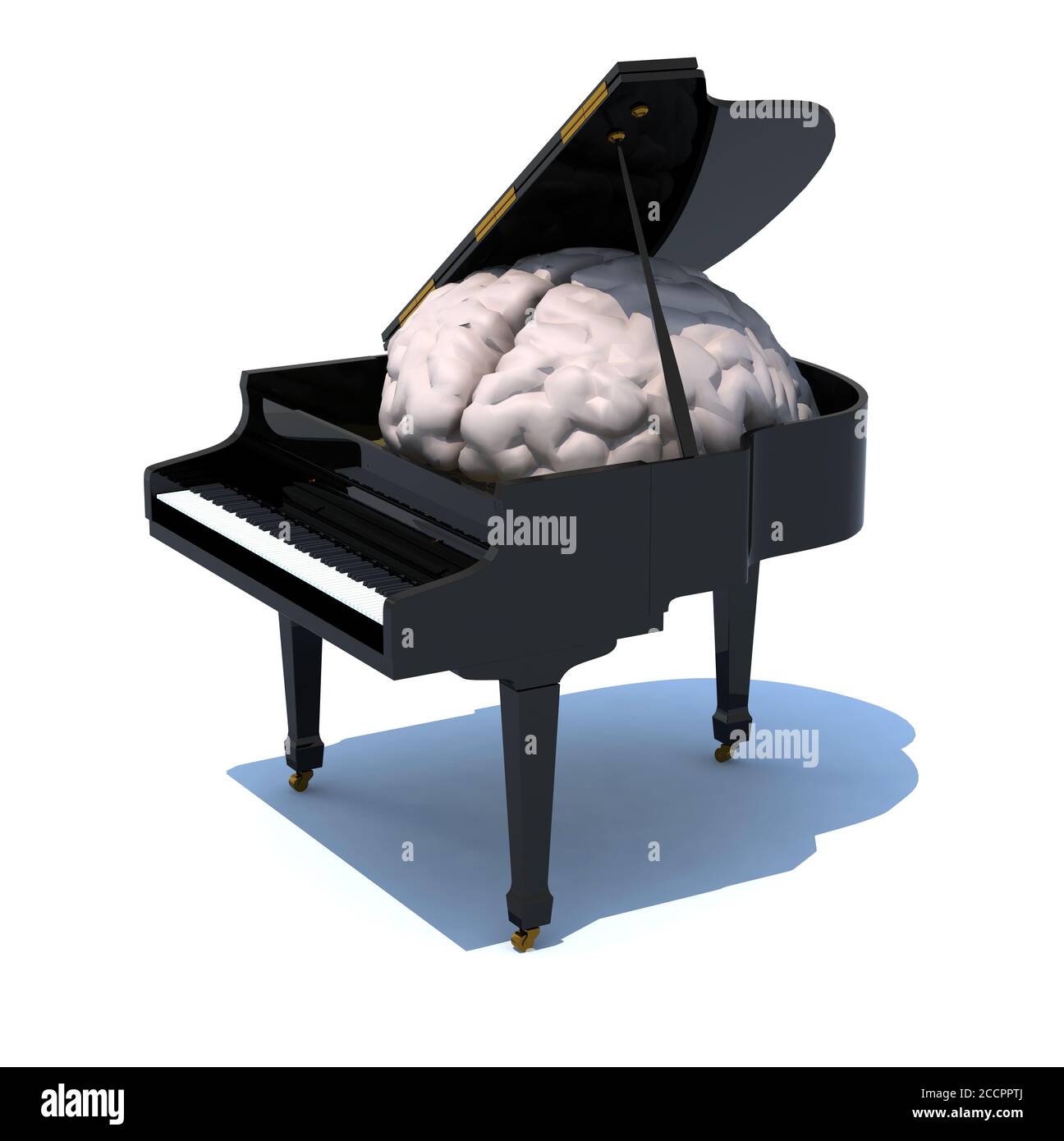 Pianoforte con un grande organo cerebrale all'interno, illustrazione 3d Foto Stock