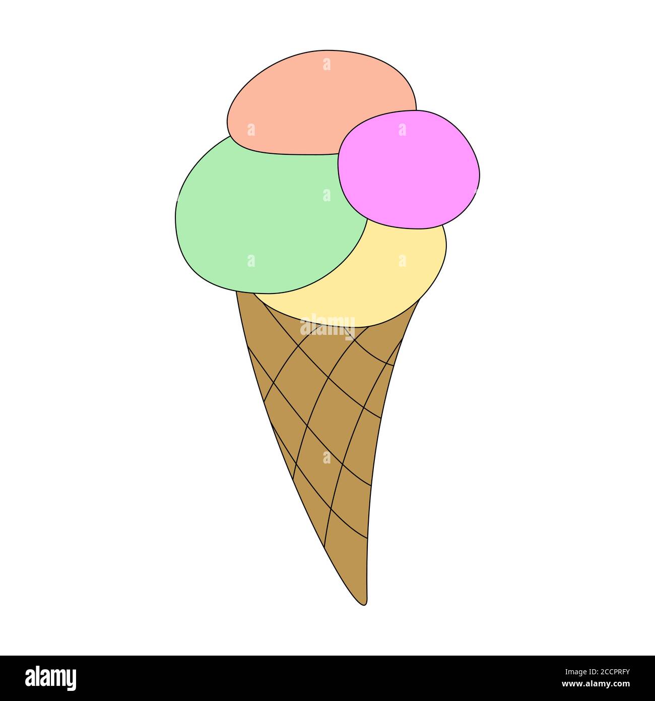 Cartoni animati colore gelato contorno. Immagine vettoriale a colori isolata su sfondo bianco. Decorazione per biglietti d'auguri, poster, volantini, stampe per cl Illustrazione Vettoriale