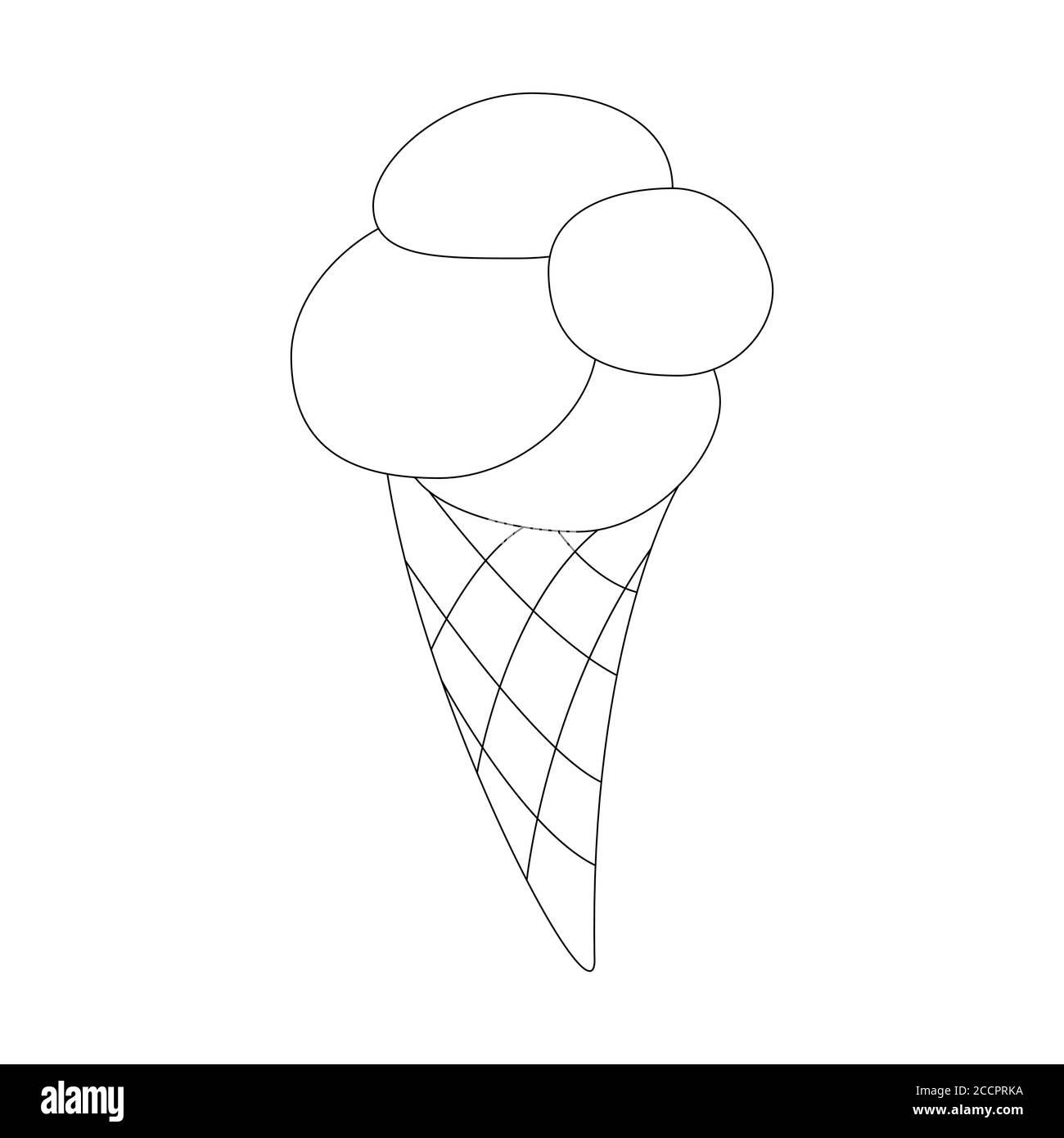 Contorno del gelato cartoon. Illustrazione vettoriale isolata su sfondo bianco. Decorazione per biglietti d'auguri, poster, volantini, stampe per abiti. Illustrazione Vettoriale