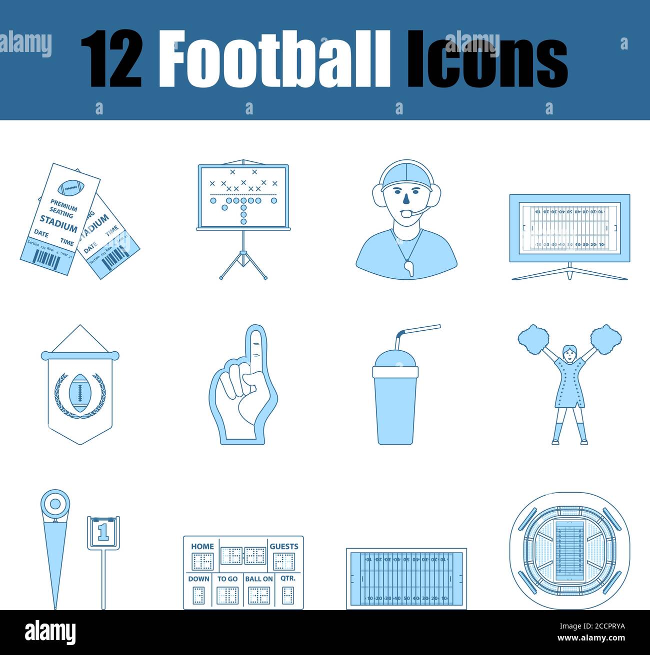 Set di icone di calcio. Linea sottile con design di riempimento blu. Illustrazione vettoriale. Illustrazione Vettoriale Set di icone di calcio. Linea sottile con design di riempimento blu. Illustrazione vettoriale. Illustrazione Vettoriale