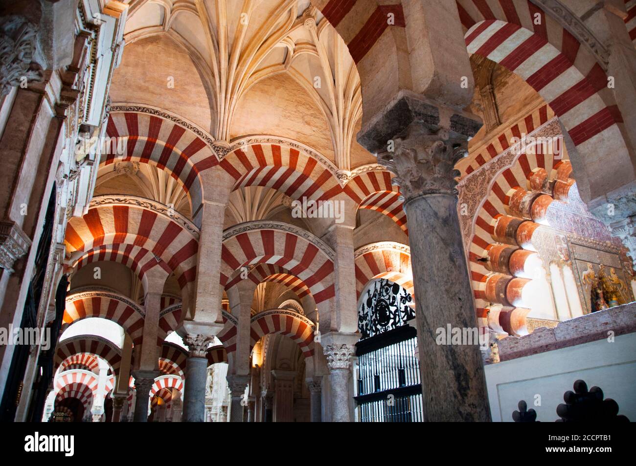 Alternanza di voussoirs di archi doppi presso la grande Moschea di Cordova, Spagna. Foto Stock