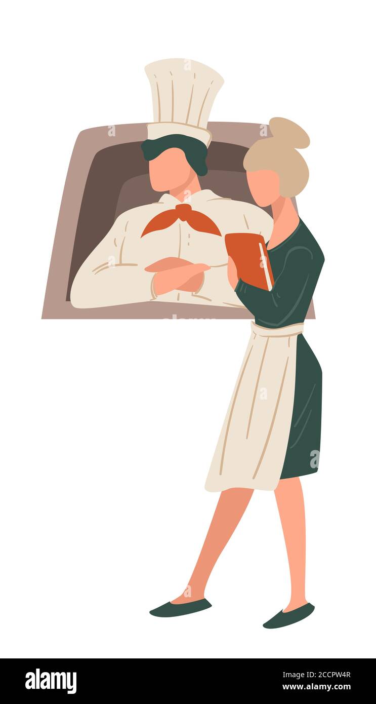 Cuoco e cameriere con menu, vettore del personale del ristorante Illustrazione Vettoriale