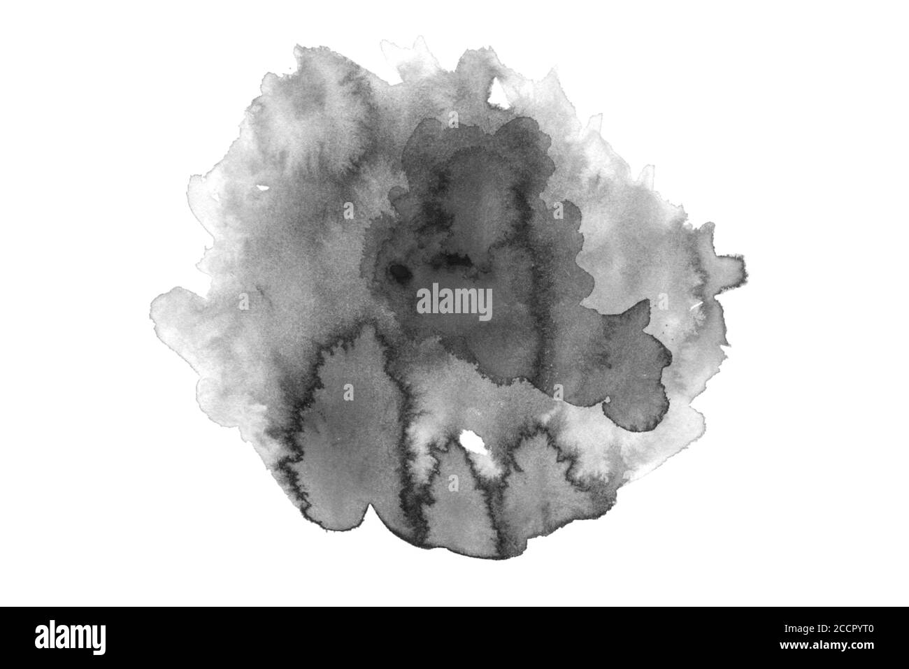 Grigio nero isolato acquerello carta disegnata a mano trama macchia su sfondo bianco per la progettazione di testo, web, etichetta. Abstract acquarelle colore scuro vernice str Foto Stock