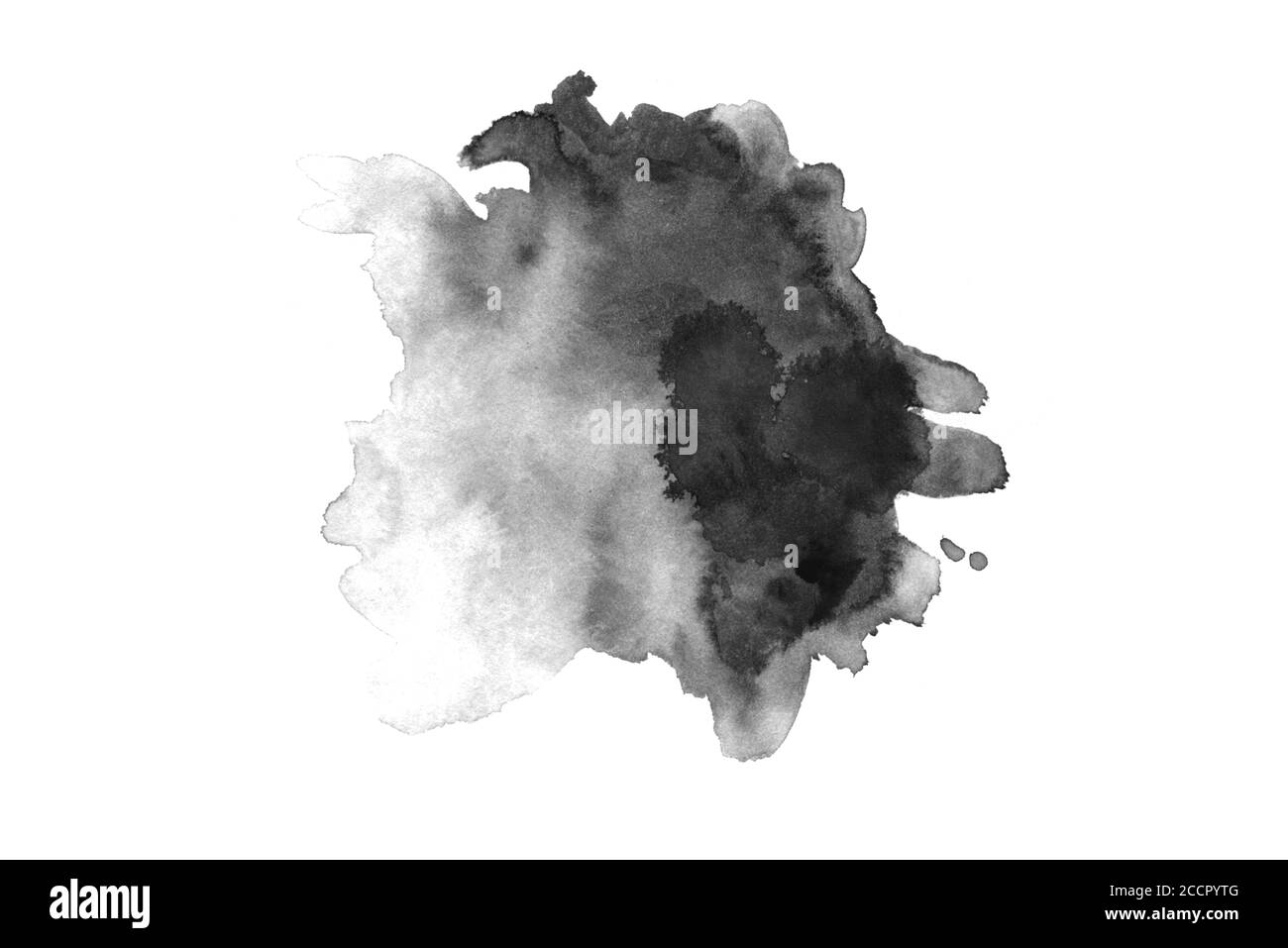 Grigio nero isolato acquerello carta disegnata a mano trama macchia su sfondo bianco per la progettazione di testo, web, etichetta. Abstract acquarelle colore scuro vernice str Foto Stock