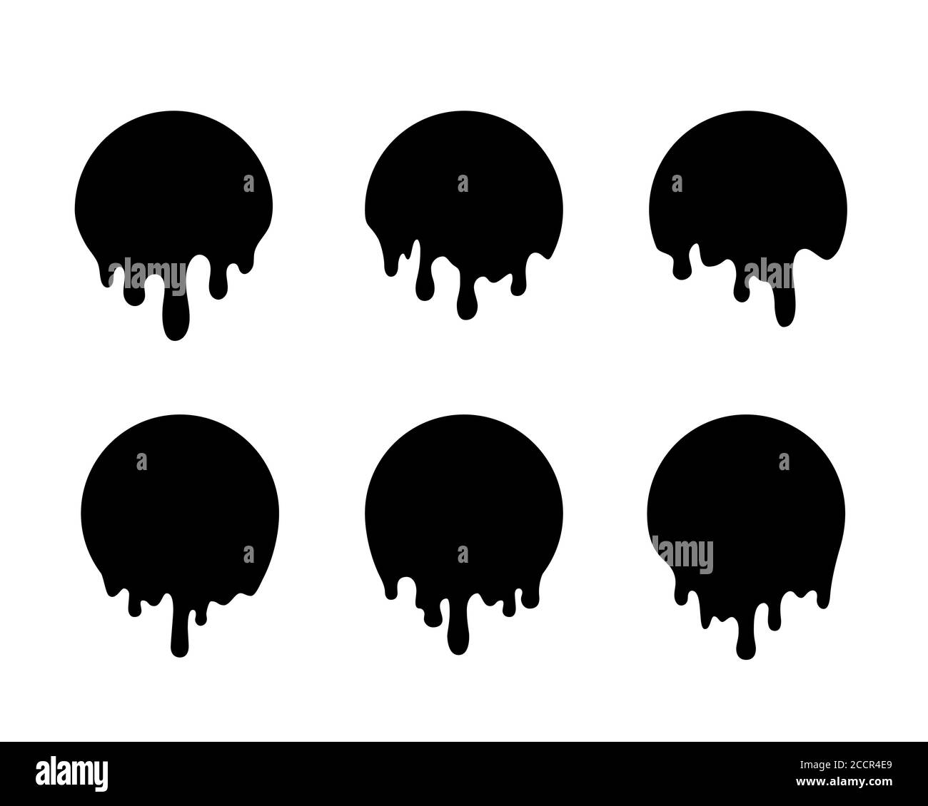 Gocce di cerchi neri. Gocce di inchiostro liquido. Gocciolamento di liquido. Illustrazione vettoriale Illustrazione Vettoriale