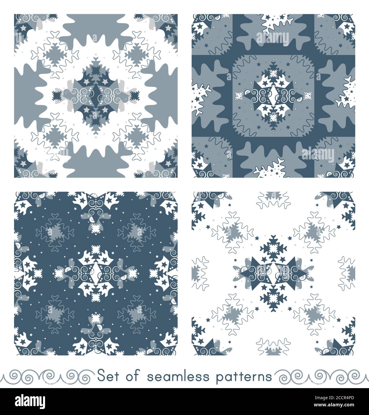 Set di motivi senza giunture tema di natale. Modello di stelle e pezzi di puzzle stile. Illustrazione vettoriale. Illustrazione Vettoriale
